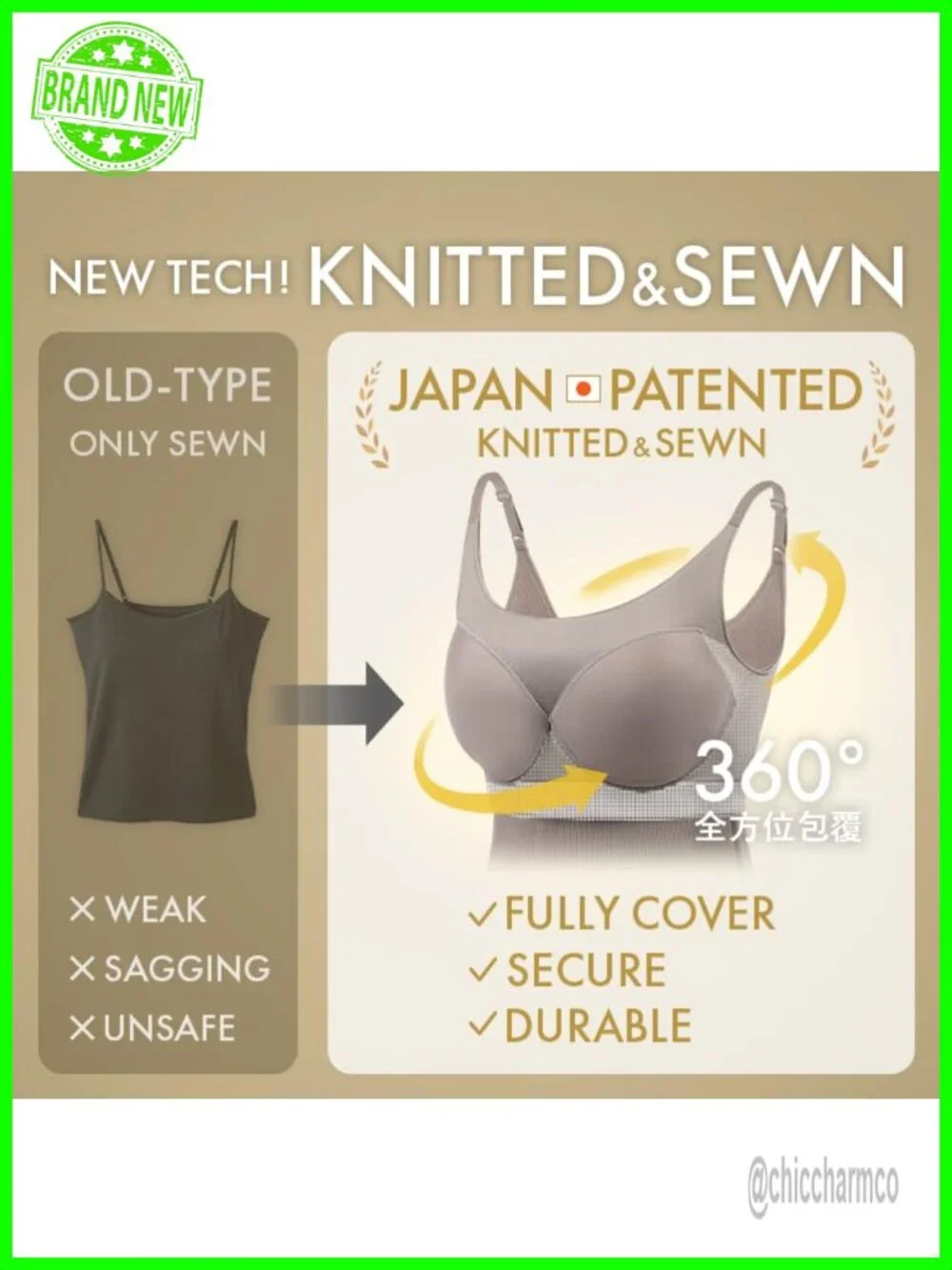 Padded Square Neck Tank Top Bra Anti-Sagging Push Up Fit Sleep Japan Tech